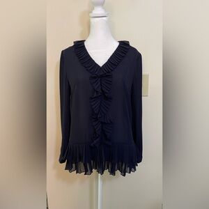 Banana Republic Women’s Long Sleeves Ruffle Top Tunic Blouse Navy Size XS